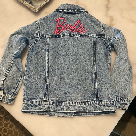 Barbie Embroidered Denim Jean Jacket Acid Washed Girls Size M - Picture 1 of 5